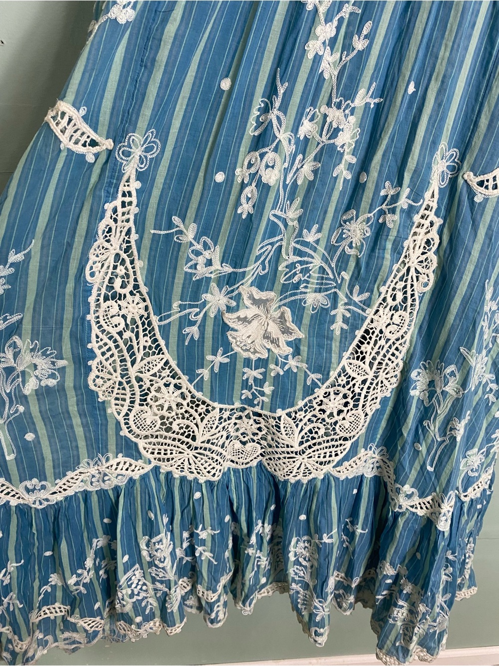 Free People Blue Bonnet Maxi Dress Embroidered Floral Striped Sundress Small - Picture 9 of 16